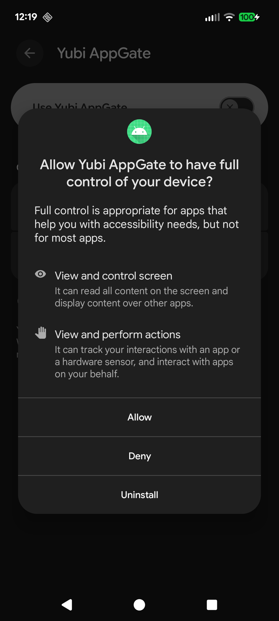 Yubi AppGate setup screen