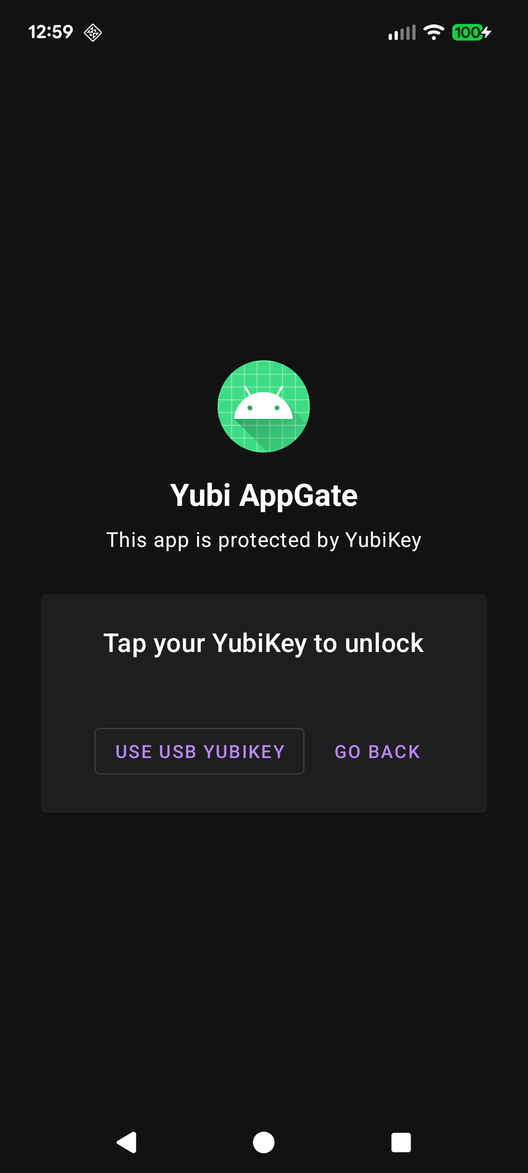 Yubi AppGate lock screen