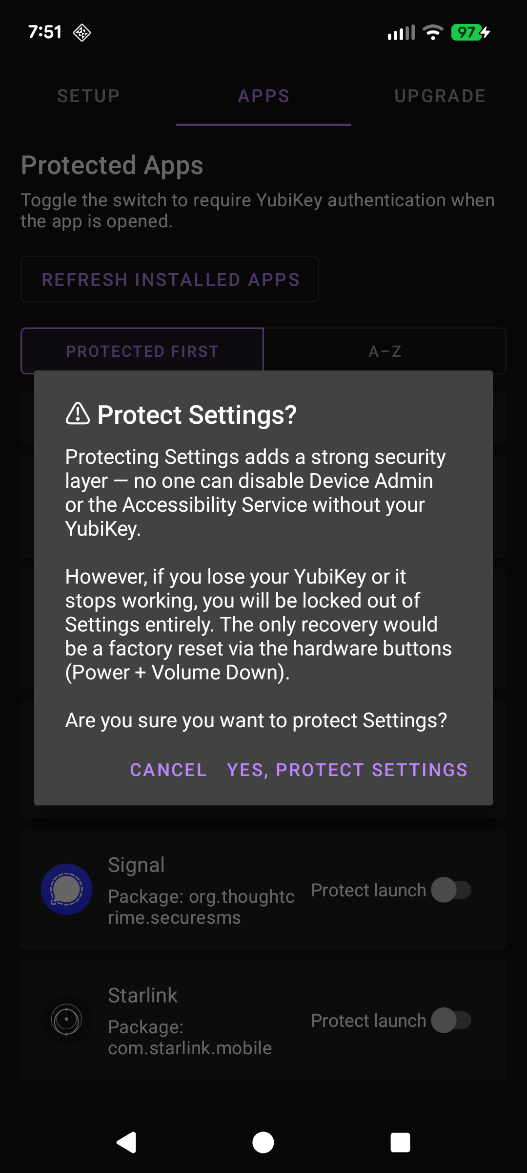 Yubi AppGate app selection